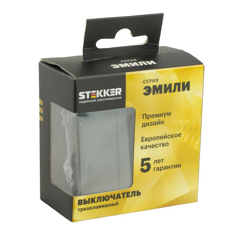Выключатель 3-клавишный (механизм), STEKKER, 250В, 10А, серия Эмили, RSW10-5108-05, черный уголь, soft touch, артикул STEKKER 49844