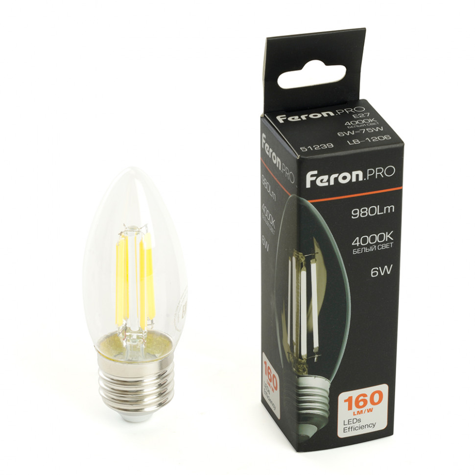 Лампа светодиодная Feron.PRO LB-1206 Свеча E27 980LM 6W 175-265V 4000K, артикул FERON 51239