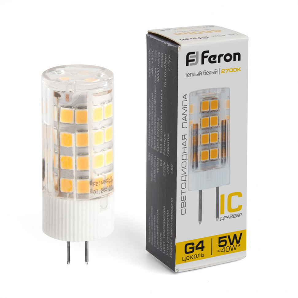 Лампа светодиодная Feron LB-432 G4 5W 175-265V 2700K, артикул FERON 25860