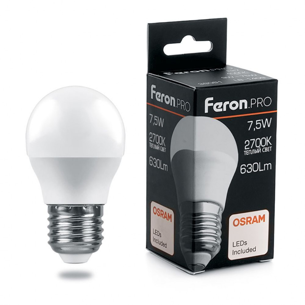 Лампа светодиодная Feron.PRO LB-1407 Шарик E27 7.5W 175-265V 2700K, артикул FERON 38074