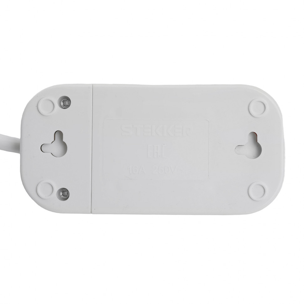Удлинитель двухместный с/з  STEKKER HM06-21-02 3x1мм2, 2м, серия Home, белый, артикул STEKKER 49339