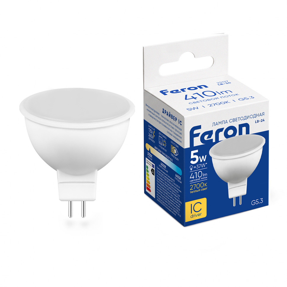Лампа светодиодная Feron LB-24 MR16 G5.3 5W 175-265V 2700K, артикул FERON 25127