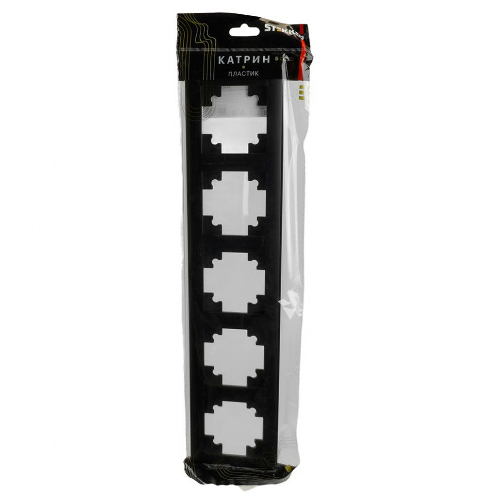 Рамка STEKKER, PFR00-7005-05 5-местная, пластик, серия Катрин, черный, артикул STEKKER 39816