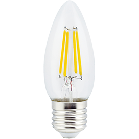N7CW50ELC Лампа светодиодная Ecola candle   LED  5,0W  220V E27 2700K 360° filament прозр. нитевидная свеча (Ra 80, 100 Lm/W) 96х37 