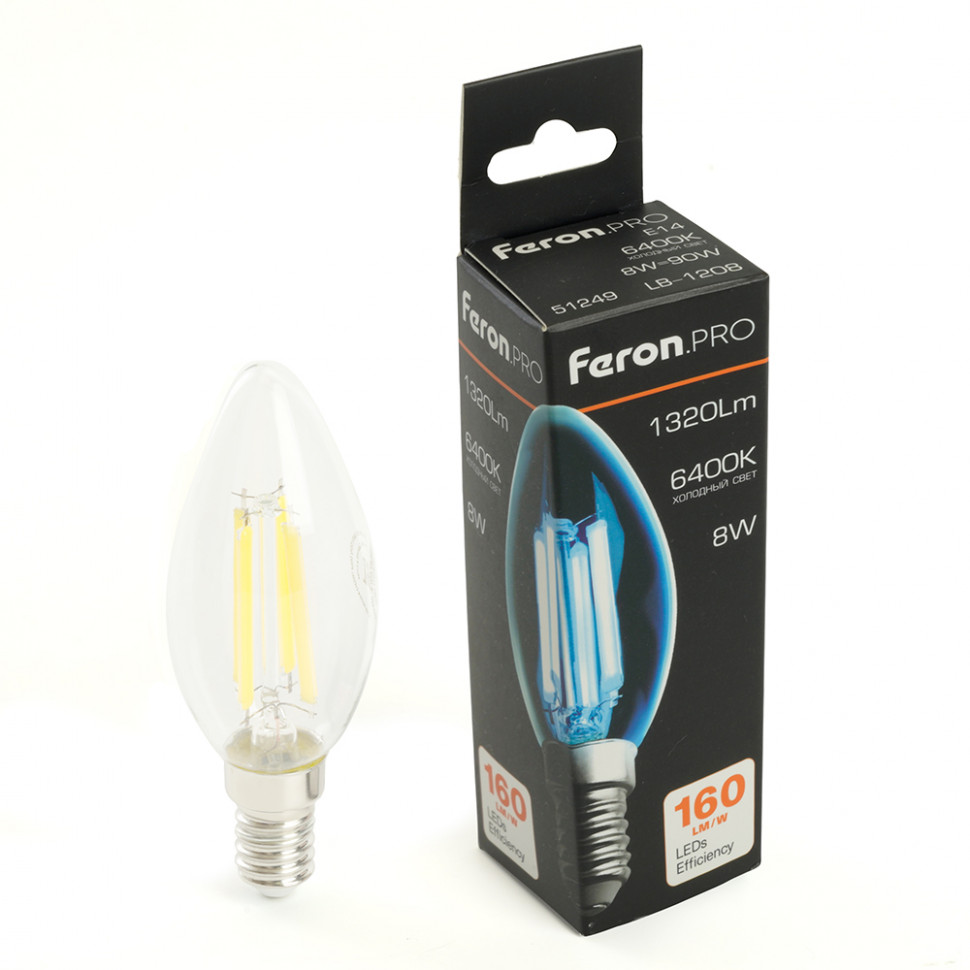 Лампа светодиодная Feron.PRO LB-1208 Свеча E14 1320LM 8W 175-265V 6400K, артикул FERON 51249