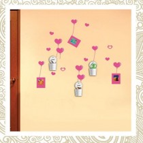 Наклейка на стену со стаканчиками "Ведёрки и сердечки", NL92