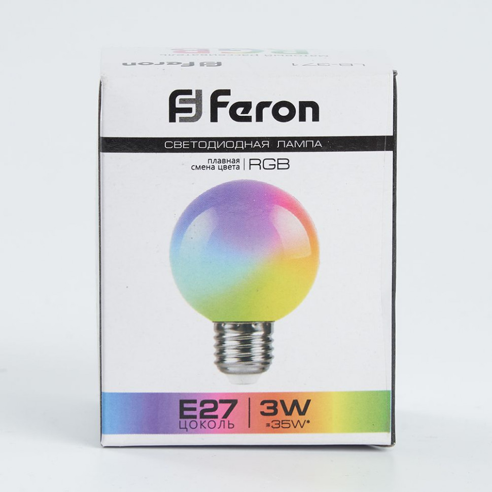 Лампа светодиодная Feron LB-371 Шар матовый E27 3W 230V RGB плавная смена цвета, артикул FERON 38115