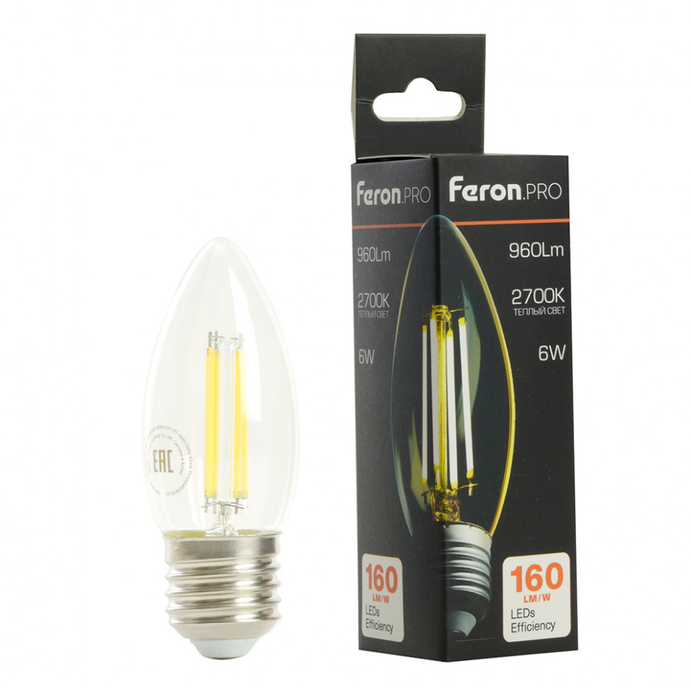 Лампа светодиодная Feron.PRO LB-1206 Свеча E27 960LM 6W 175-265V 2700K, артикул FERON 51238