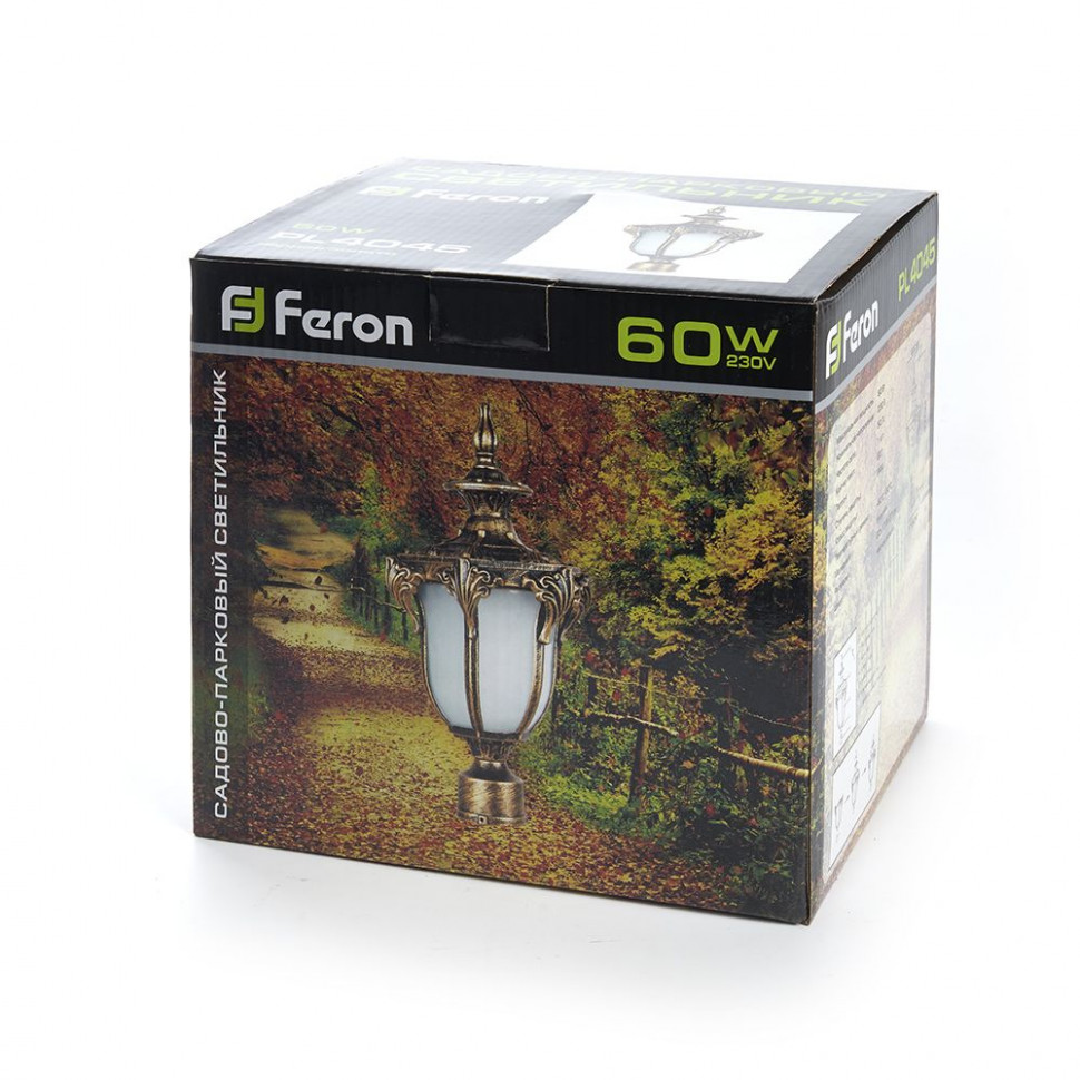 Светильник садово-парковый Feron PL4045 шестигранный на столб 60W 230V E27, черное золото, артикул FERON 11425