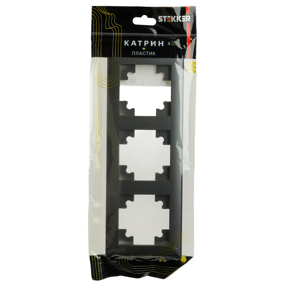 Рамка STEKKER, PFR00-7003-06 3-местная, пластик, серия Катрин, графит, артикул STEKKER 39809