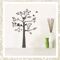 Декоративная наклейка на стену со стаканчиками "Дерево с птичками", NL91