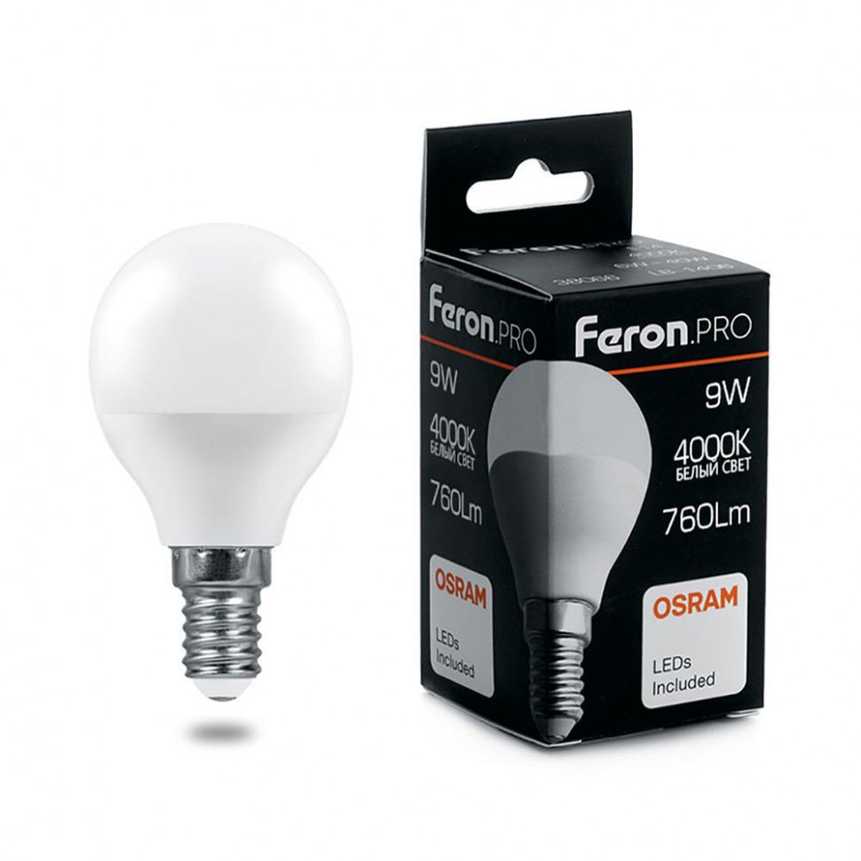 Лампа светодиодная Feron.PRO LB-1409 Шарик E14 9W 175-265V 4000K, артикул FERON 38078