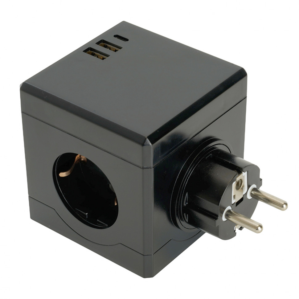 Разветвитель сетевой 3-местный с/з STEKKER ADP16-33-22, 250V, 16A, ABS пластик, черный, артикул STEKKER 49658