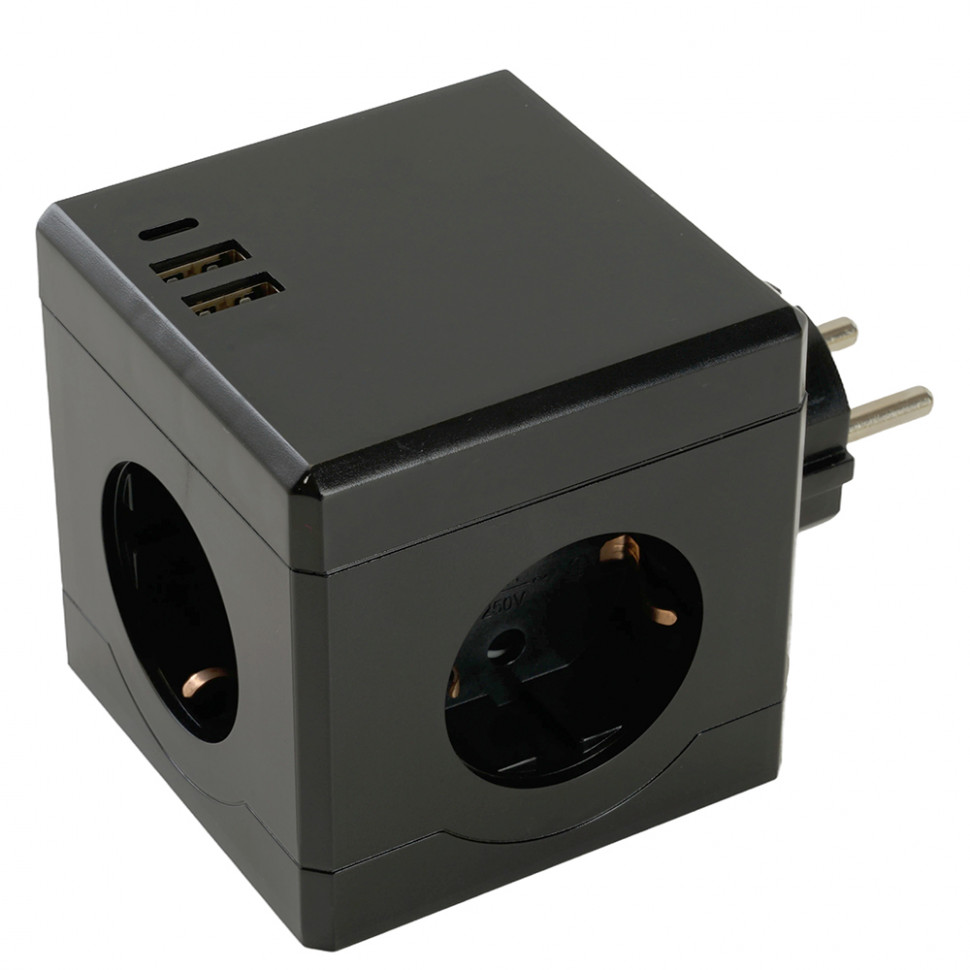 Разветвитель сетевой 3-местный с/з STEKKER ADP16-33-22, 250V, 16A, ABS пластик, черный, артикул STEKKER 49658