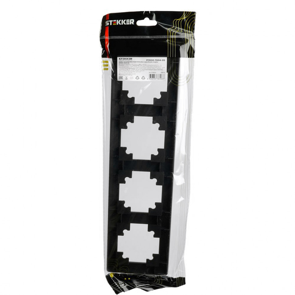 Рамка STEKKER, PFR00-7004-05 4-местная, пластик, серия Катрин, черный, артикул STEKKER 39815
