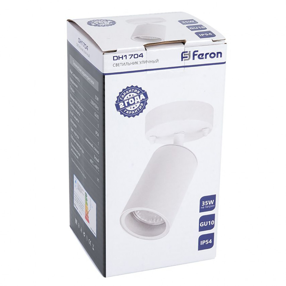 Светильник садово-парковый Feron DH1704, на стену, GU10 230V, белый (на стену), артикул FERON 48323