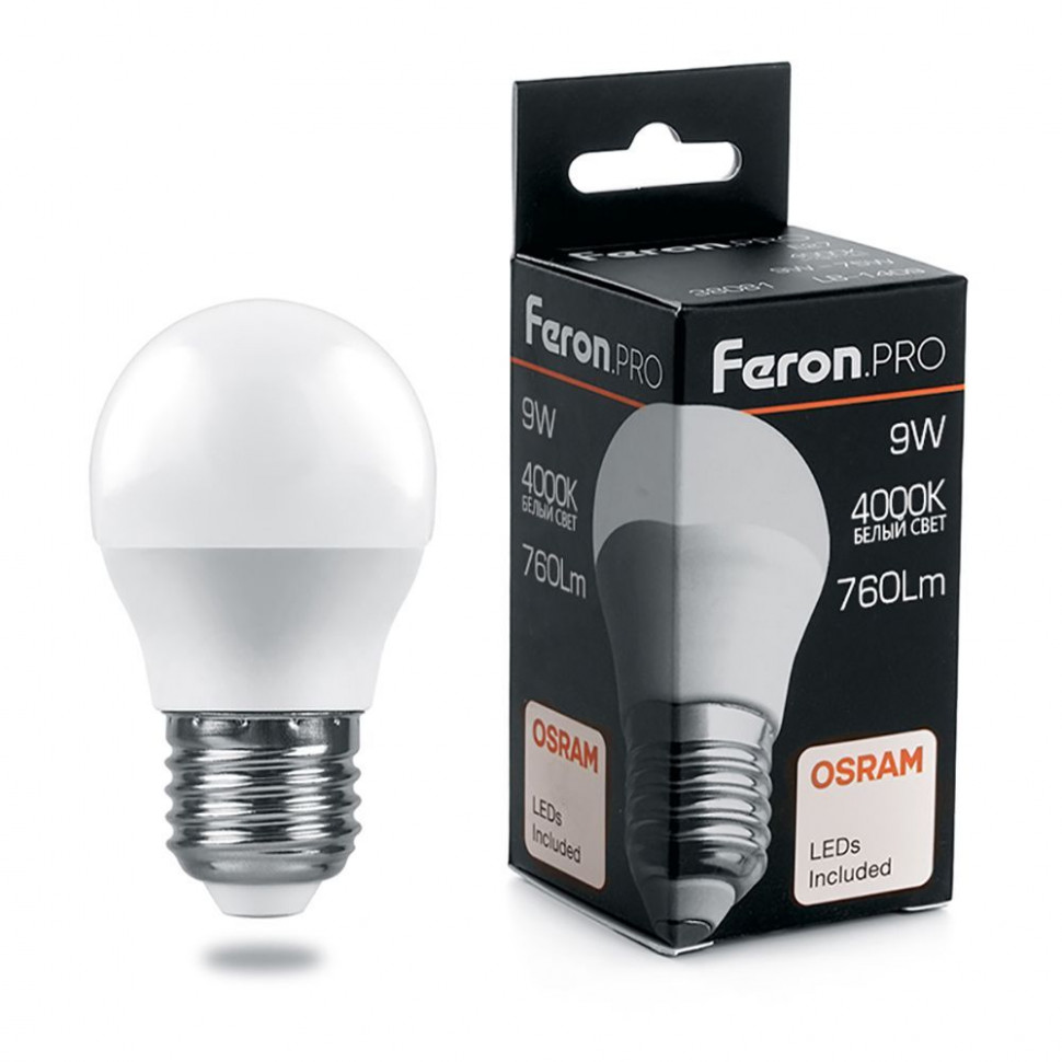 Лампа светодиодная Feron.PRO LB-1409 Шарик E27 9W 175-265V 4000K, артикул FERON 38081