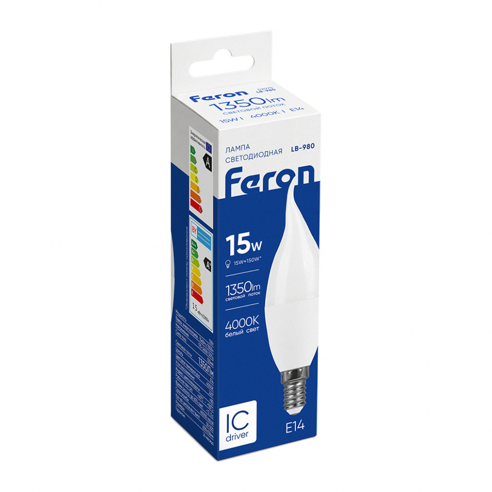 Лампа светодиодная Feron LB-980 Свеча на ветру E14 15W 175-265V 4000K, артикул FERON 52075