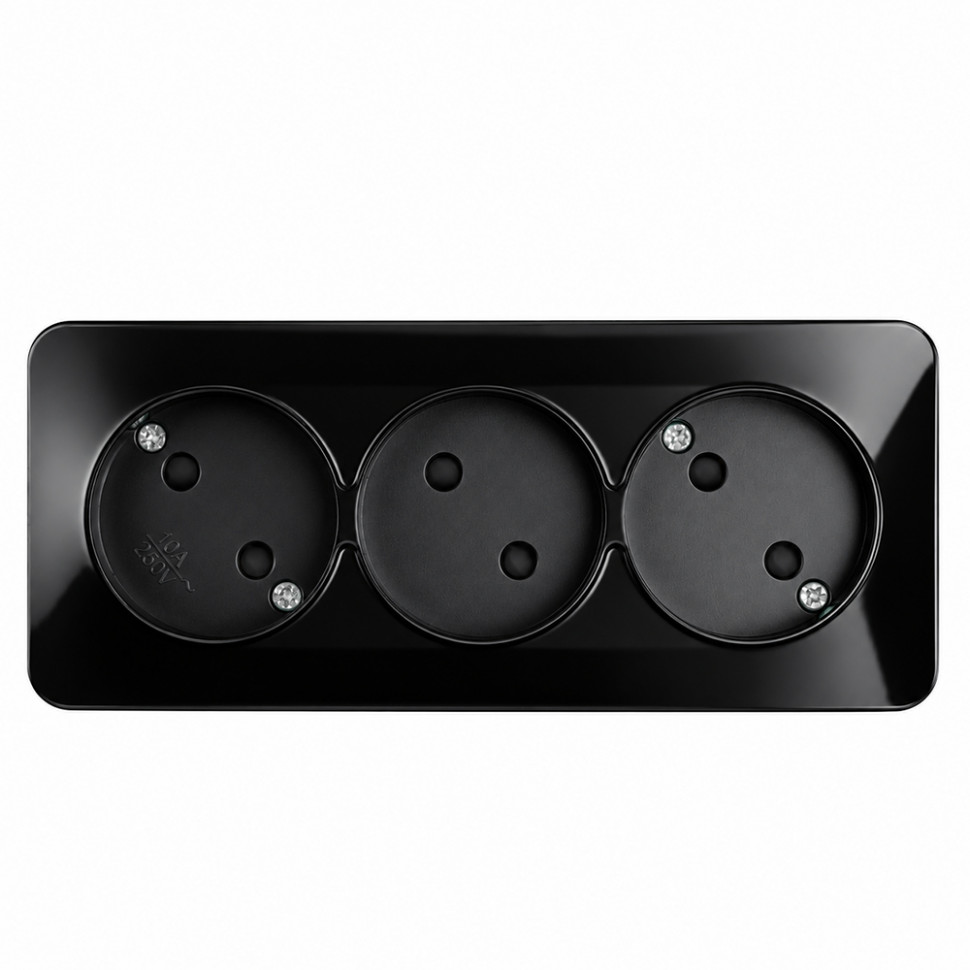 Розетка 3-местная с/з открытой установки, STEKKER, 250В, 16А, IP20, серия София, черный матовый, MST16-13-05, артикул STEKKER 49502
