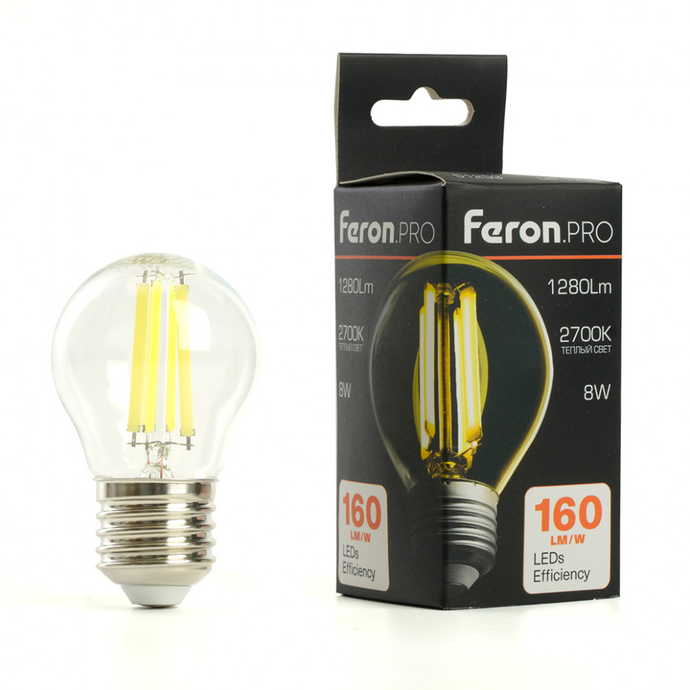 Лампа светодиодная Feron.PRO LB-1708 Шарик E27 1280LM 8W 175-265V 2700K, артикул FERON 51253