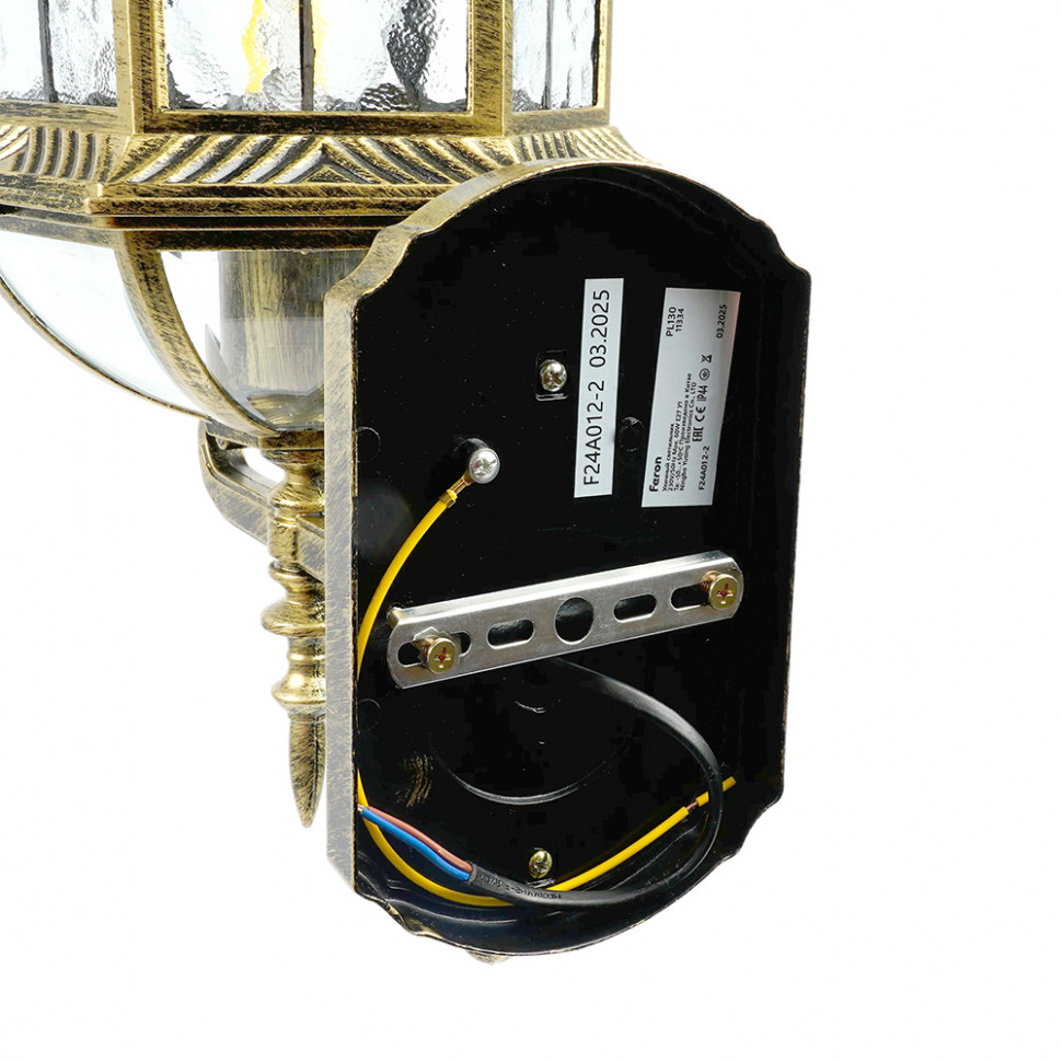 Светильник садово-парковый Feron PL130 шестигранный на стену вверх 60W E27 230V, черное золото, артикул FERON 11334