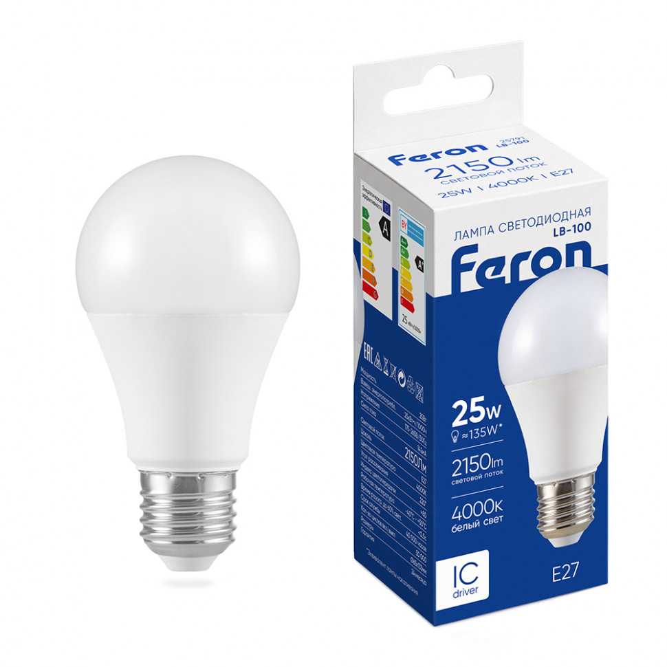 Лампа светодиодная Feron LB-100 Шар E27 25W 175-265V 4000K, артикул FERON 25791