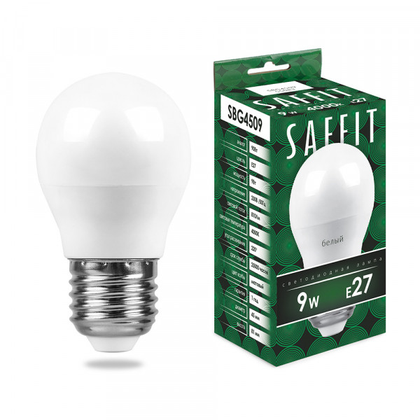 Лампа светодиодная SAFFIT SBG4509 Шарик E27 9W 230V 4000K