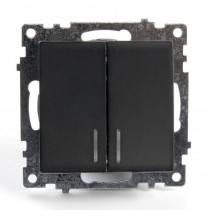 Выключатель 2-клавишный c индикатором (механизм) STEKKER GLS10-7102-06 250V 10А серия Катрин, графит