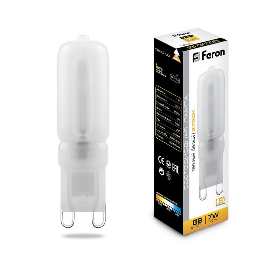 Лампа светодиодная Feron LB-431 G9 7W 230V 2700K, артикул FERON 25755