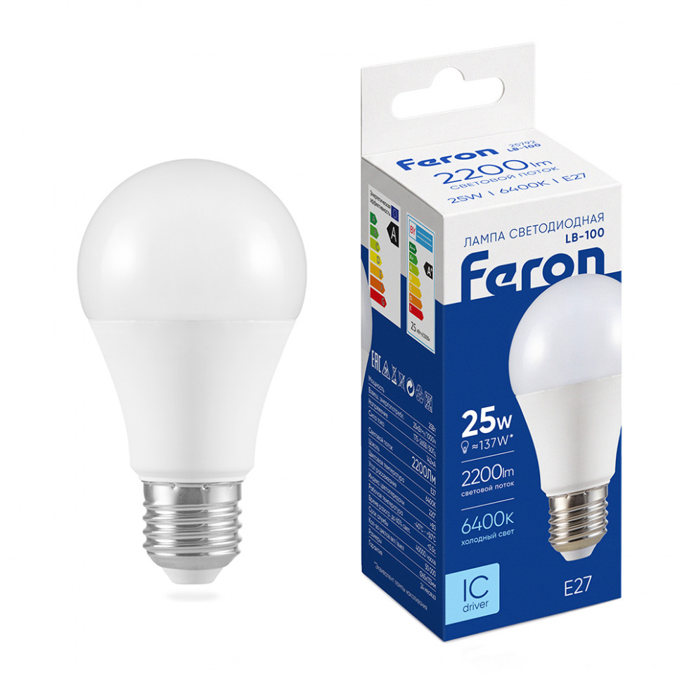 Лампа светодиодная Feron LB-100 Шар E27 25W 175-265V 6400K, артикул FERON 25792