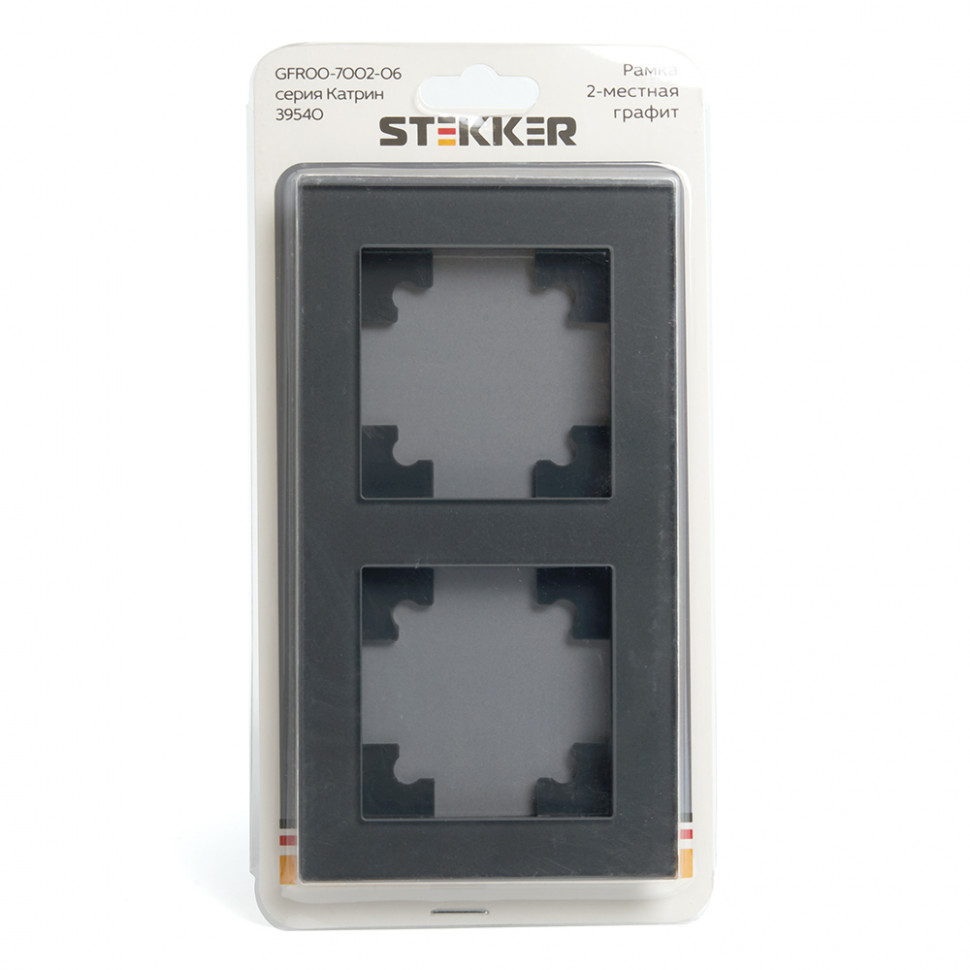 Рамка 2-местная, стекло, STEKKER, GFR00-7002-06,  серия Катрин, графит, артикул STEKKER 39540