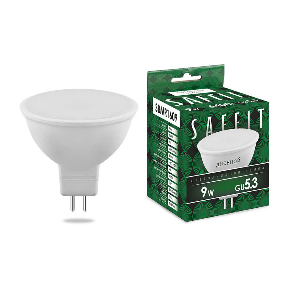 Лампа светодиодная SAFFIT SBMR1609 MR16 GU5.3 9W 230V 6400K, артикул SAFFIT 55086