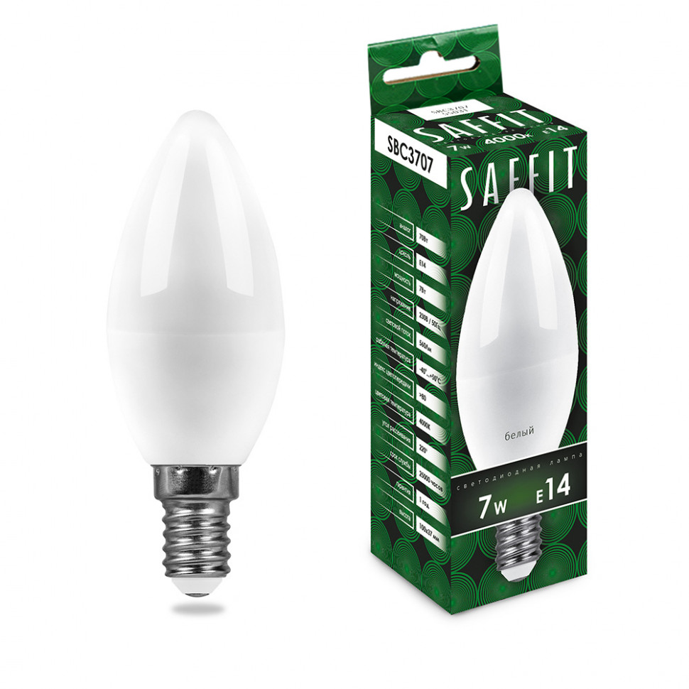 Лампа светодиодная SAFFIT SBC3707 Свеча E14 7W 230V 4000K, артикул SAFFIT 55031