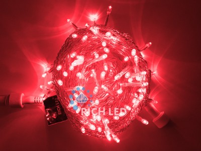 Светодиодная гирлянда 10 м, 24 вольта, красный, прозрачка Rich LED RL-S10C-24V-T/R 