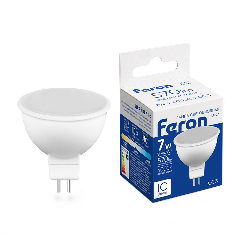 Лампа светодиодная Feron LB-26 MR16 G5.3 7W 175-265V 4000K, артикул FERON 25236