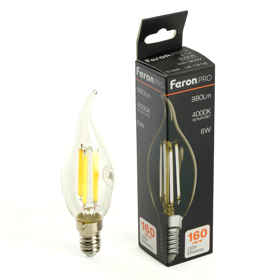 Лампа светодиодная Feron.PRO LB-1216 Свеча на ветру E14 6W 175-265V 4000K, артикул FERON 51263