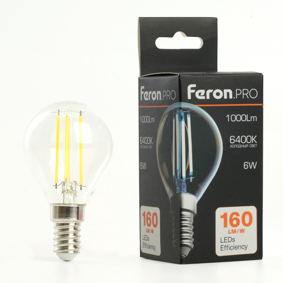 Лампа светодиодная Feron.PRO LB-1706 Шарик E14 1000LM 6W 175-265V 6400K, артикул FERON 51258