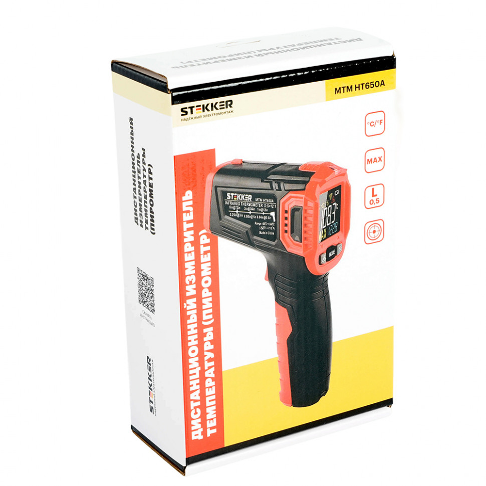 MTM HT650A Дистанционный измеритель температуры (пирометр), 2 батареи тип ААА 1,5В, черный/красный, артикул STEKKER 49998