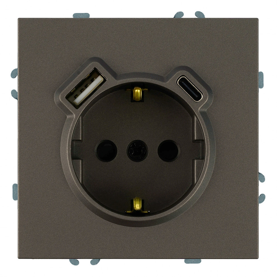 Розетка 1-местная з/ш с/з 16А + USB + Type C (механизм), STEKKER, 250В, 20W, серия Эмили, RST16-5119-09, антрацит, soft touch, артикул STEKKER 50361