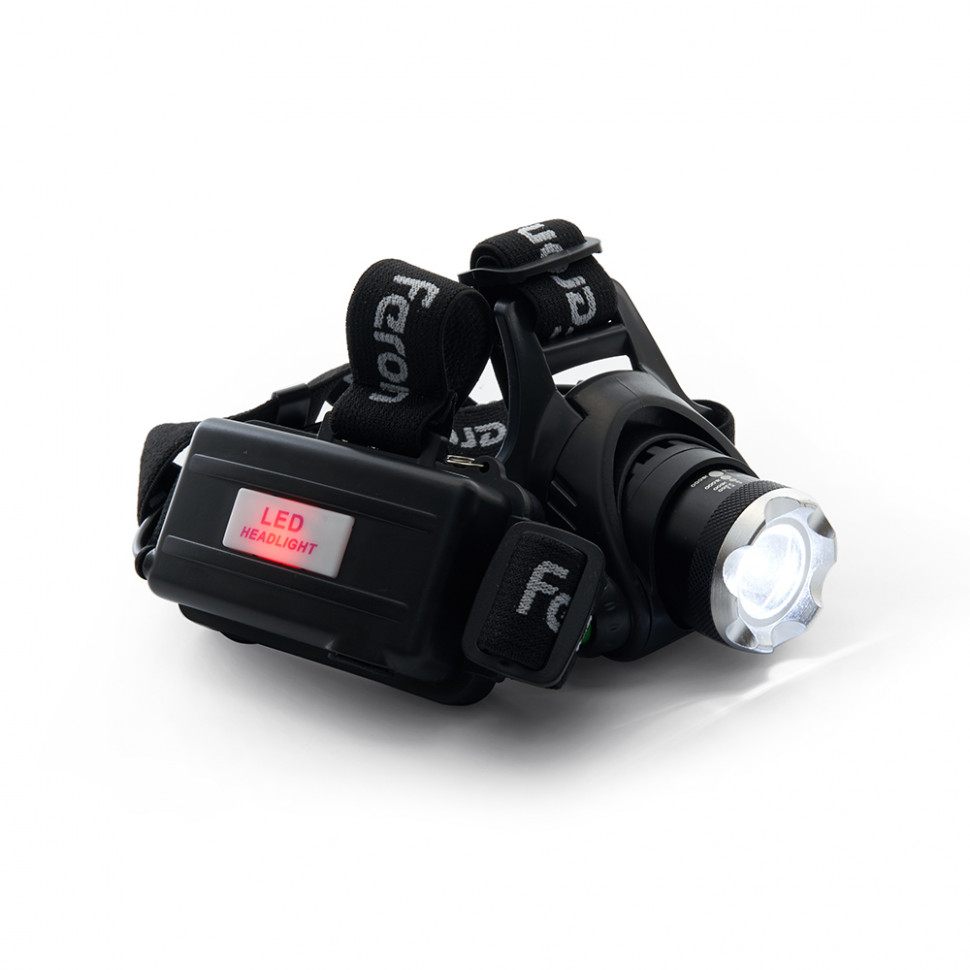 Фонарь налобный FERON TH2305 ZOOM c аккумулятором 5W, 2*18650 IP44 пластик/алюминий, артикул FERON 41709