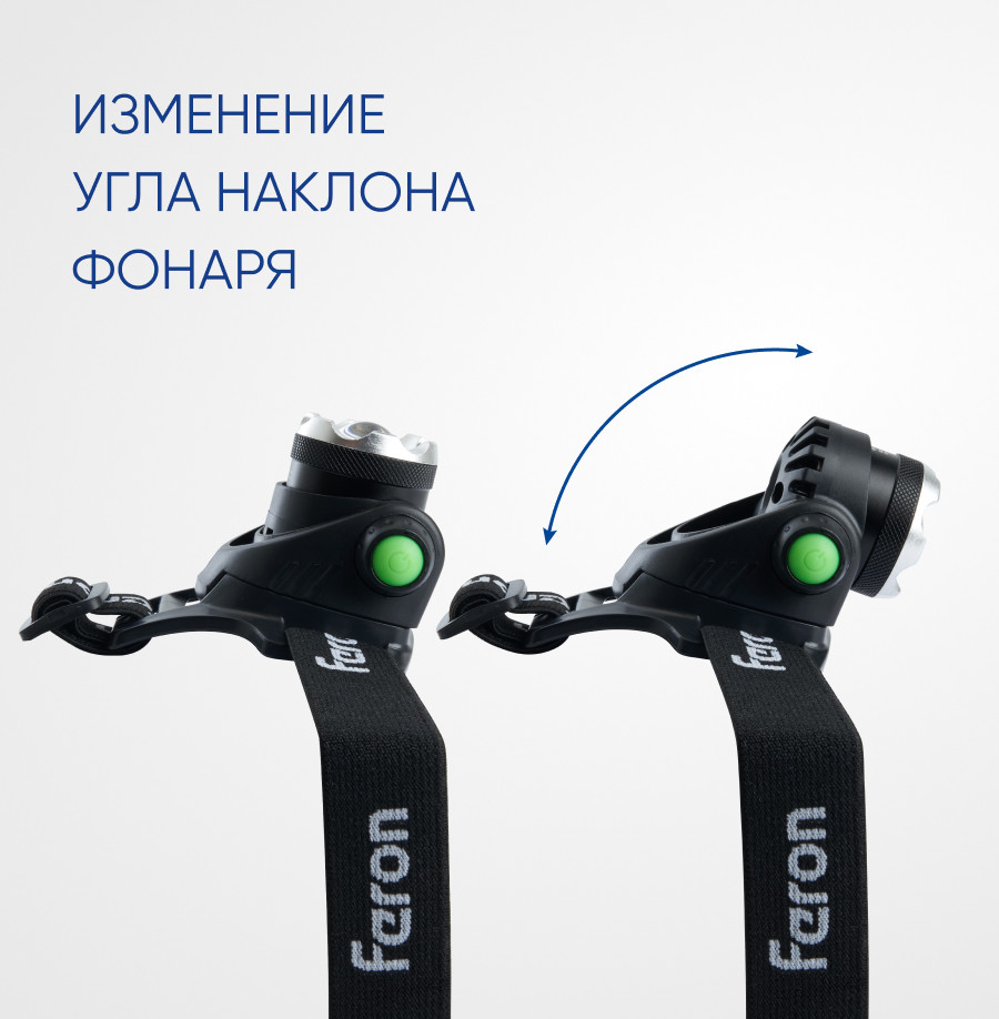 Фонарь налобный FERON TH2305 ZOOM c аккумулятором 5W, 2*18650 IP44 пластик/алюминий, артикул FERON 41709