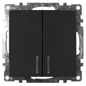 39607 Выключатель 2-клавишный c индикатором (механизм), STEKKER GLS10-7102-05, 250В, 10А, серия Катрин, черный 