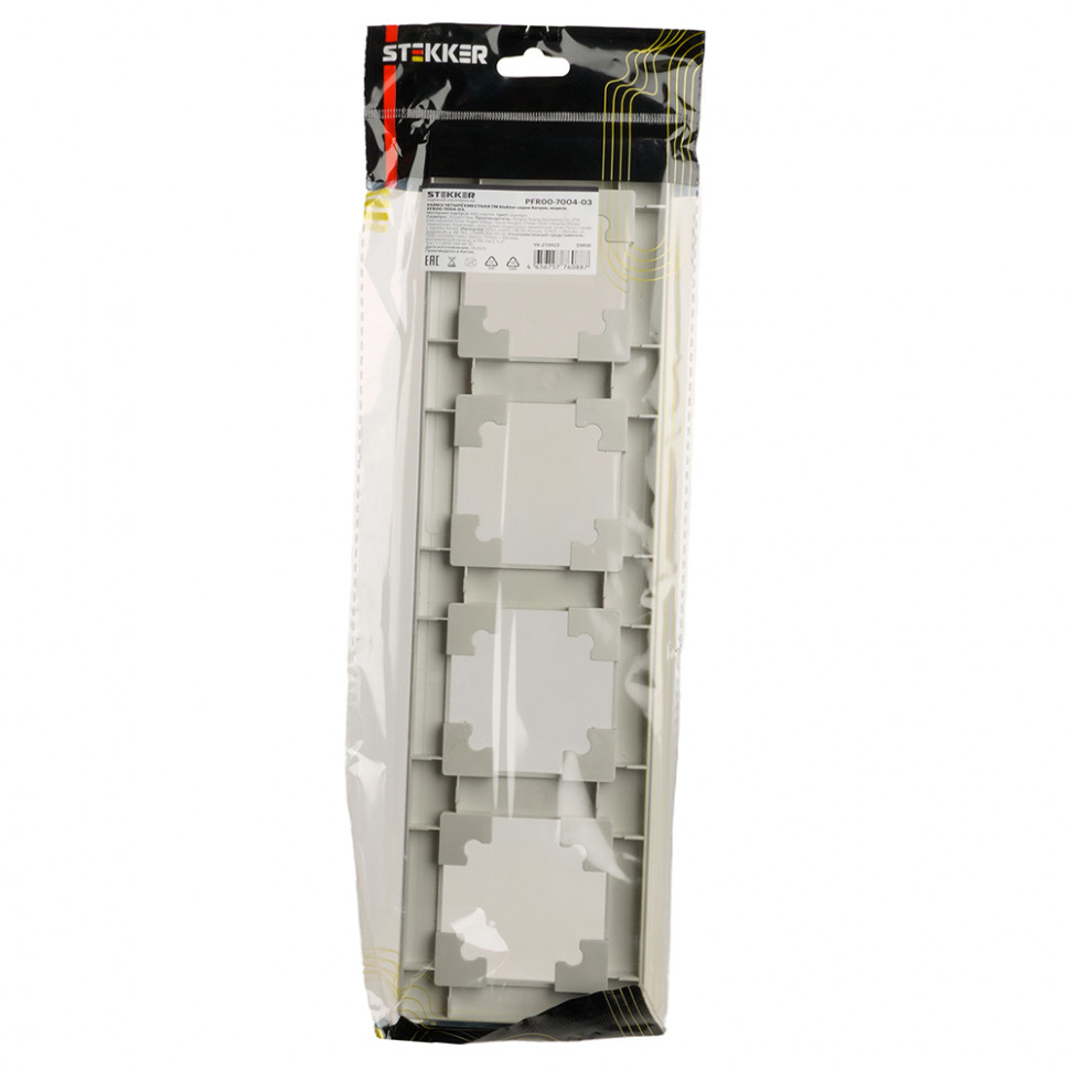 Рамка STEKKER, PFR00-7004-03 4-местная, пластик, серия Катрин, серебро, артикул STEKKER 39800
