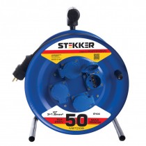 Удлинитель на металлической катушке с/з 4-местный Stekker PRF02-31-50 50м 3х1,5 серия Professional, синий