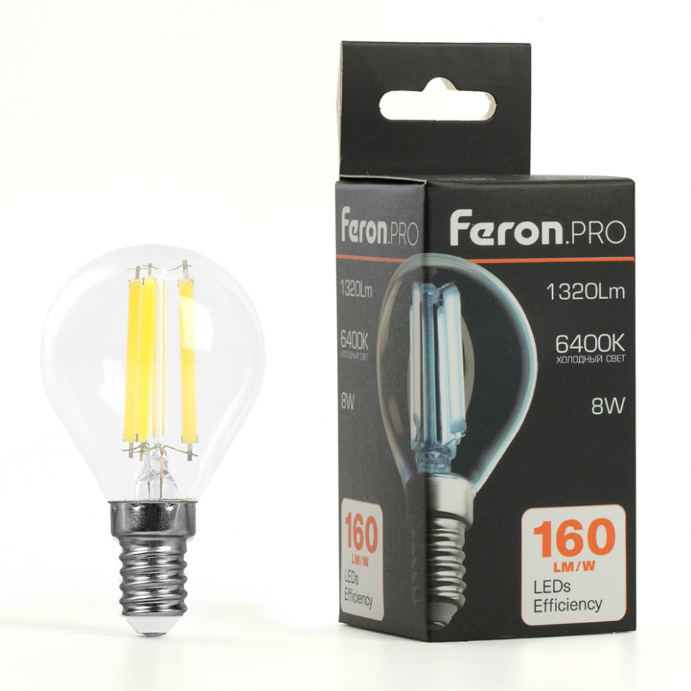 Лампа светодиодная Feron.PRO LB-1708 Шарик E14 1320LM 8W 175-265V 6400K, артикул FERON 51261