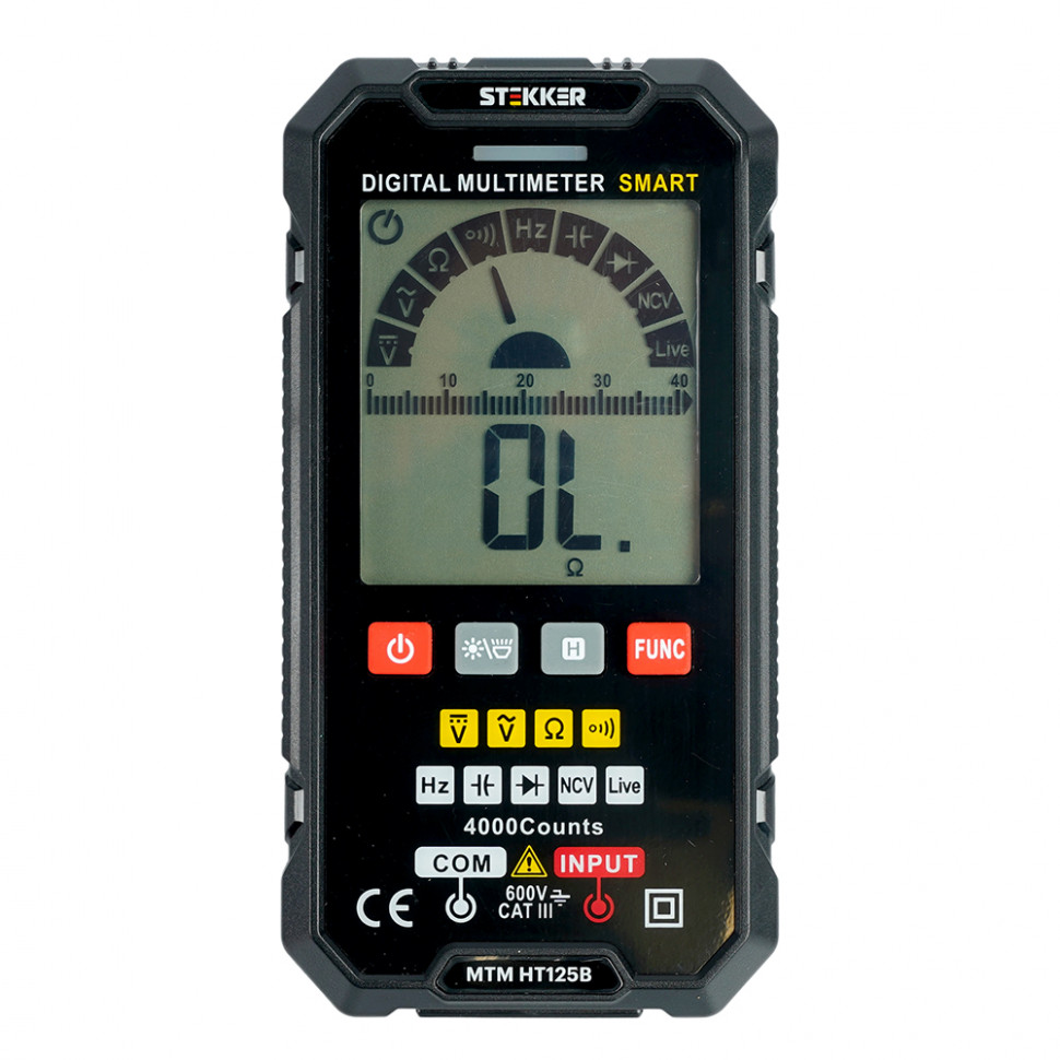 MTM HT125B Мультиметр цифровой, 4000 отсчетов, 2 батареи тип ААА 1,5В, автоматический, черный, артикул STEKKER 49995