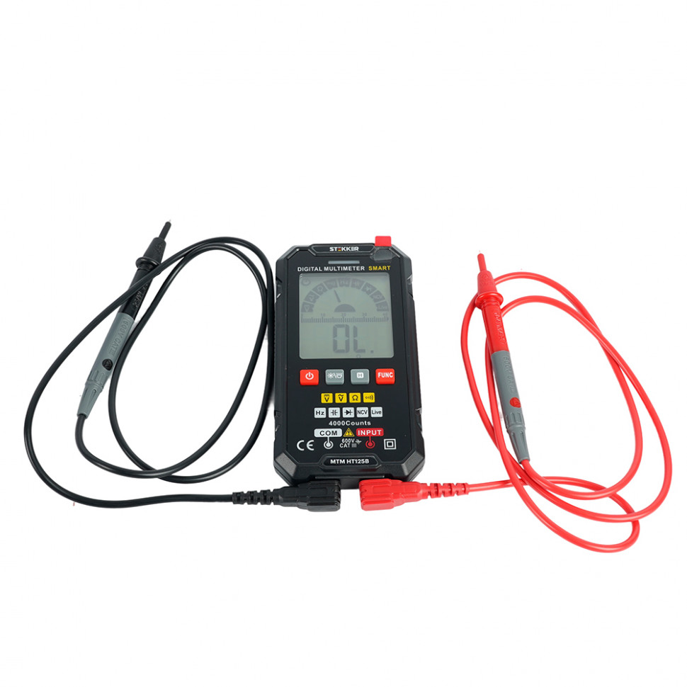 MTM HT125B Мультиметр цифровой, 4000 отсчетов, 2 батареи тип ААА 1,5В, автоматический, черный, артикул STEKKER 49995
