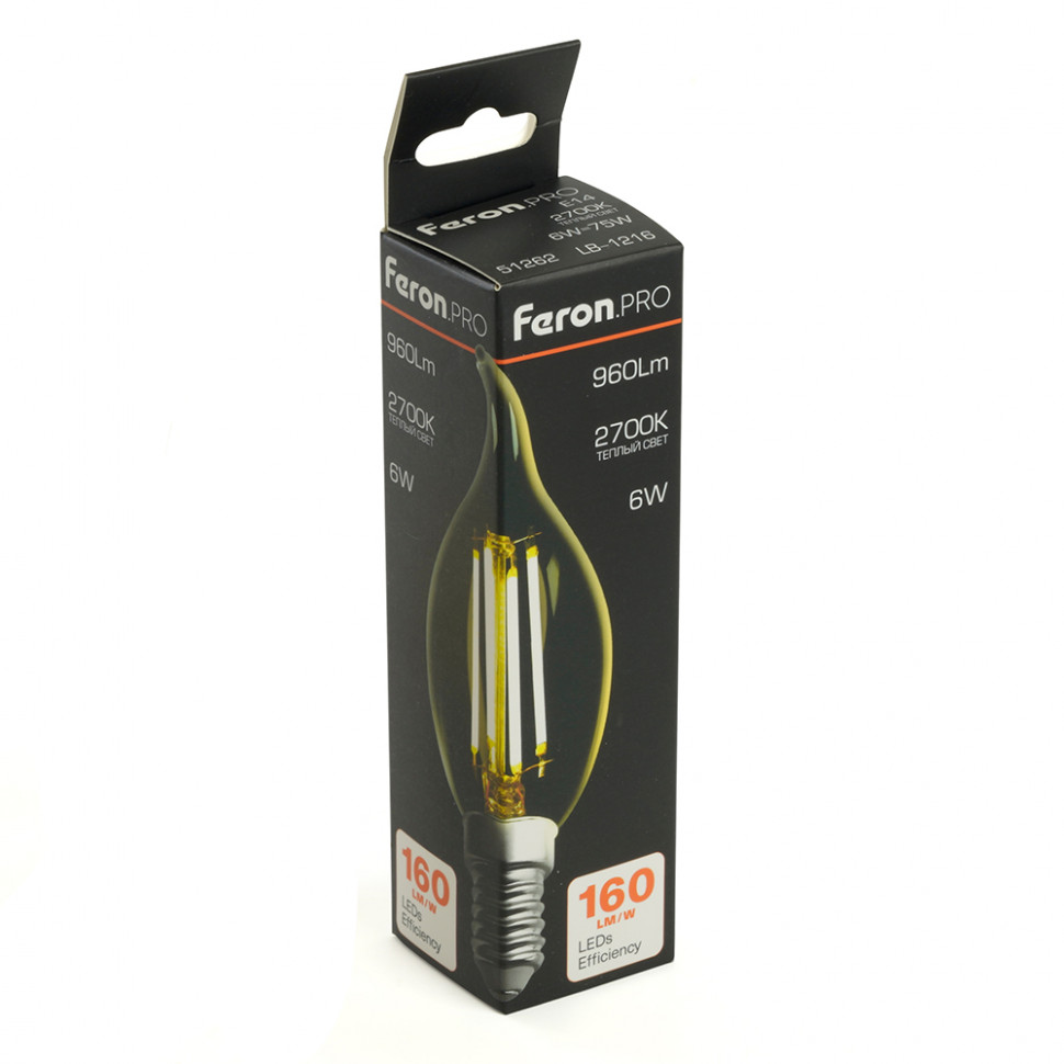 Лампа светодиодная Feron.PRO LB-1216 Свеча на ветру E14 960LM 6W 175-265V 2700K, артикул FERON 51262