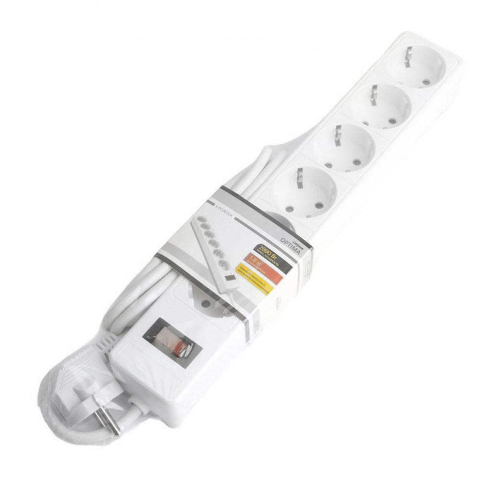 Сетевой фильтр 6-местный с/з STEKKER HM20-61-02 3x1мм2, 1,8 м, серия Optima, белый, артикул STEKKER 50095