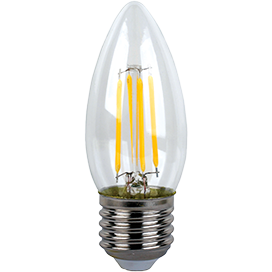 N7QW50ELC Лампа светодиодная Ecola candle   LED Premium  5,0W  220V E27 2700K 360° filament прозр. нитевидная свеча (Ra 80, 100 Lm/W, КП=0) 96х37 